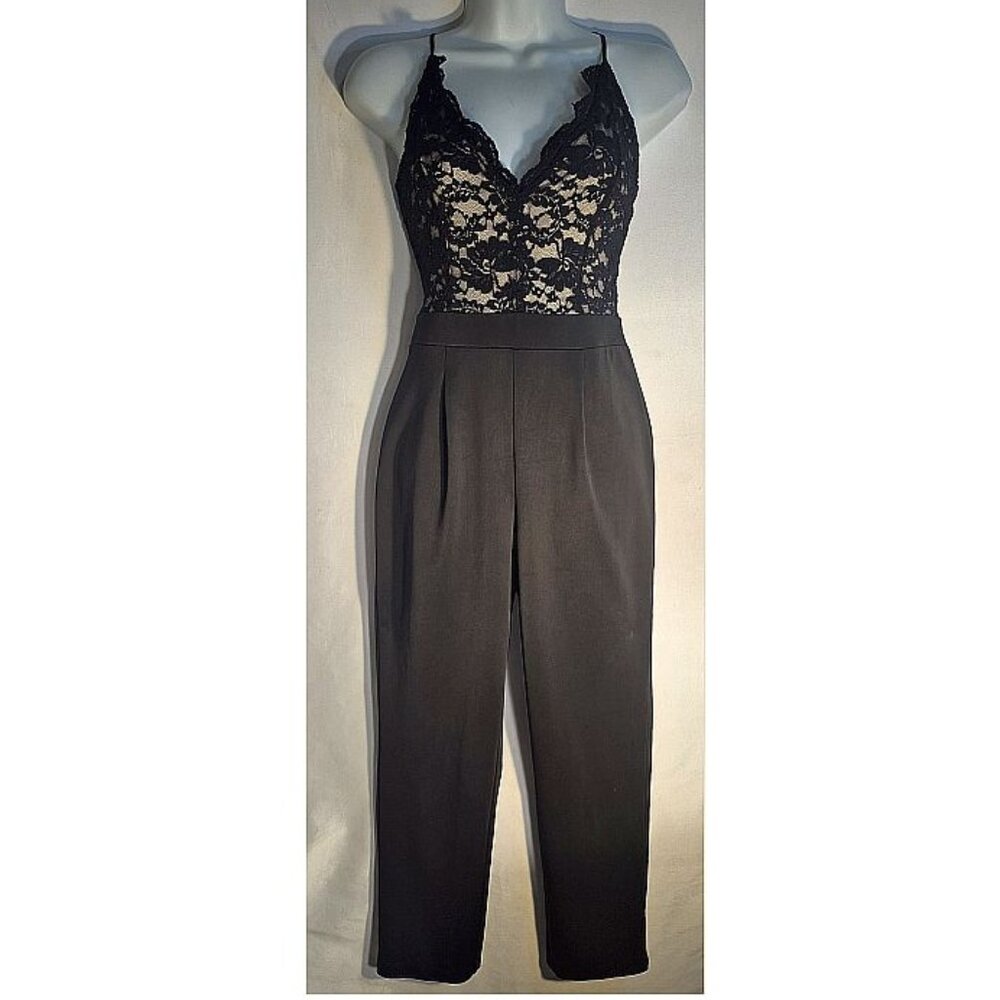 EXPRESS sleeveless Pantsuit, Black with lace and dress pant bottom, size XS tall - Picture 6 of 16